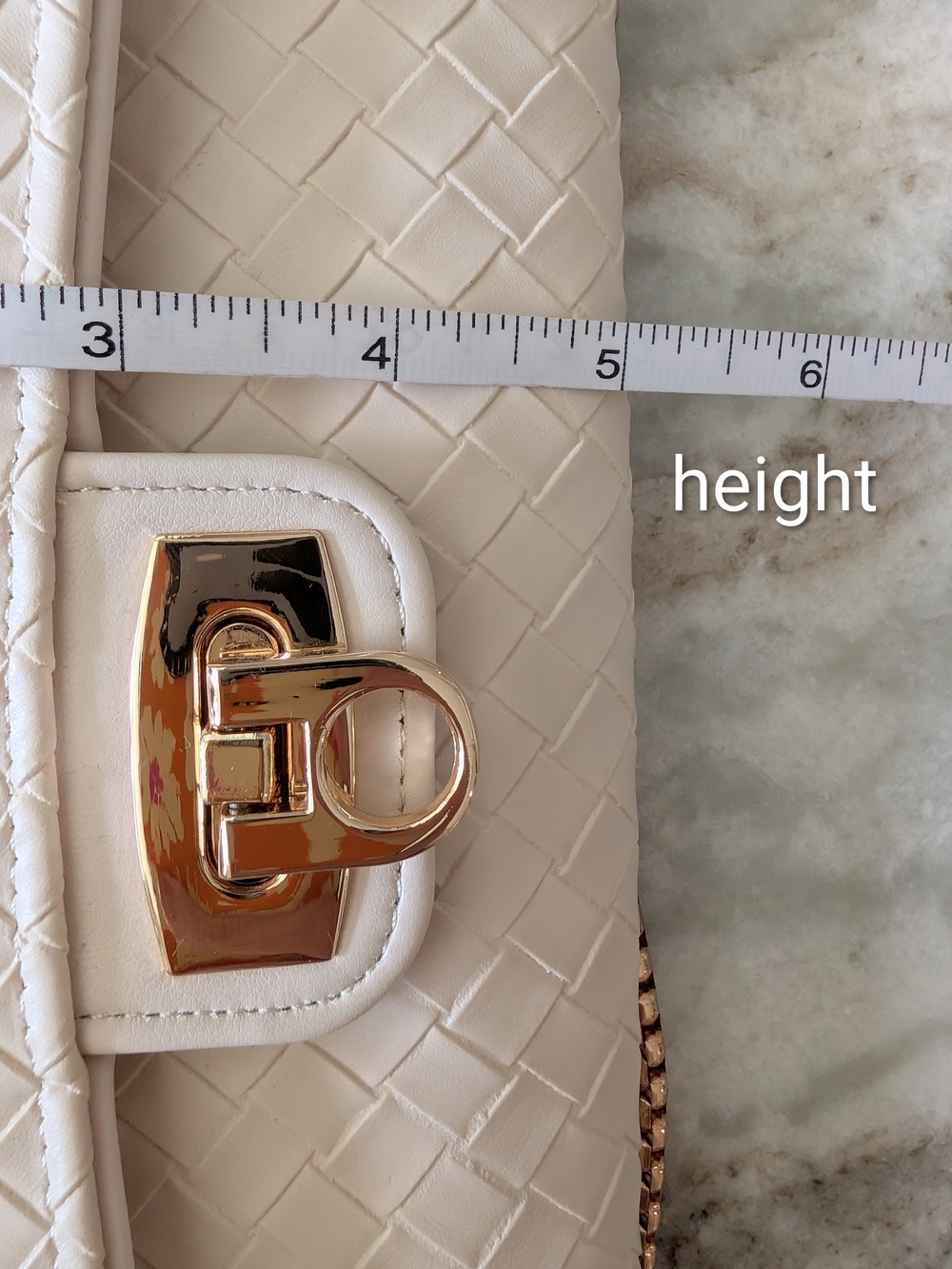 Women's Cream Woven Leather Dressy Crossbody Bag with Gold Chain - Picture 9 of 11